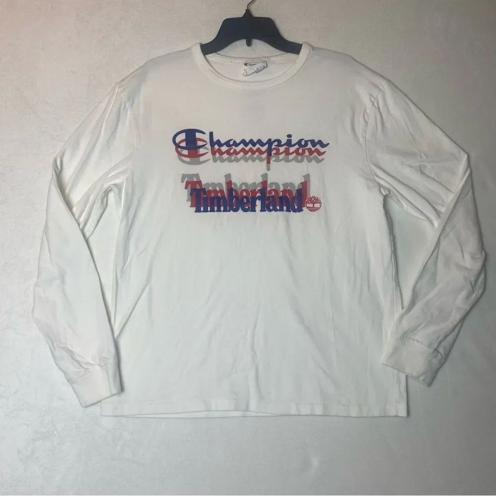 Champion X Timberland White Long Sleeve Graphic Shirt Size Large